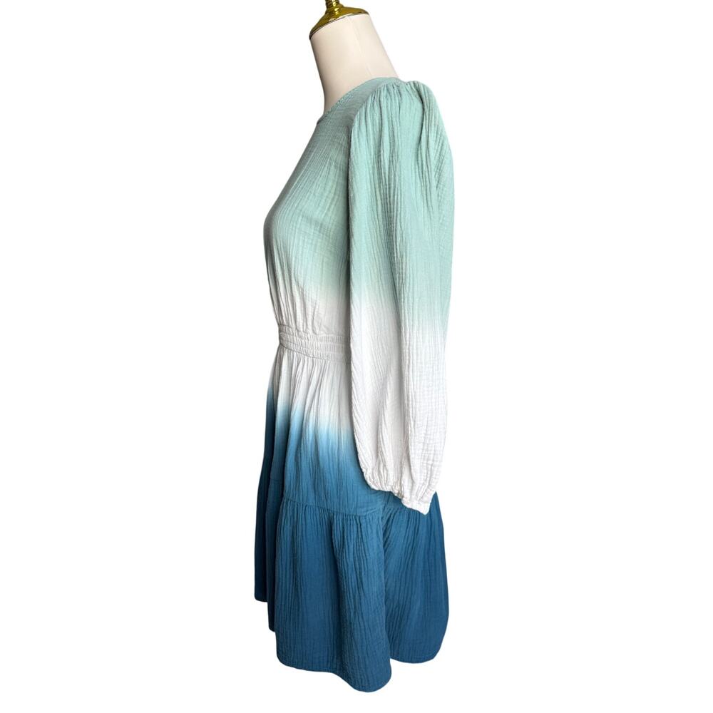 Universal Thread Blue Ombre Cotton Gauze Mini Dress Size Medium Puff Sleeve - Picture 9 of 13